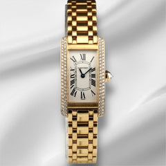 Cartier 35mm Tank Americaine 18K YG Diamond Ladies Watch 1710