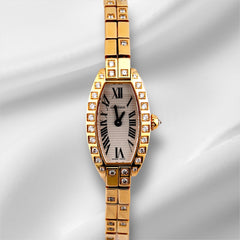 Cartier 27mm Lanières Tonneau 18K Yellow Gold Diamond Ladies Watch 2563