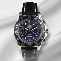 Breitling 44mm Skyracer Raven Blue Dial Leather Band Steel Men's Watch A27364