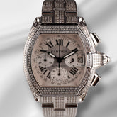 Cartier 43mm Roadster XL Silver Dial Iced Out 6ct Diamonds Men's Watch Ref 2618