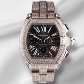 Cartier 43mm Roadster XL Black Dial Iced Out 6ct Diamonds Men's Watch Ref 2618