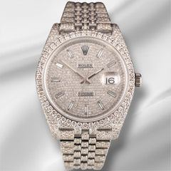 Rolex Datejust 41mm Mens Jubilee Watch IcedOut 15ct Diamond Baguette Dial 126300