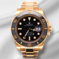 Rolex 40MM Submariner Date Watch 18K Yellow Gold Black Ceramic Bezel 116618LN