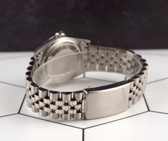 Rolex 36mm Datejust Steel Engine-Turned Red Roman Diamond Dial Watch 16030