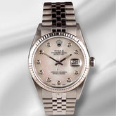 Rolex 36mm Datejust Steel Fluted Jubilee White Mop Dial Watch 16014