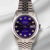 Rolex 36mm Datejust Steel Engine-Turned Jubilee Dark Blue Dial Watch 16030