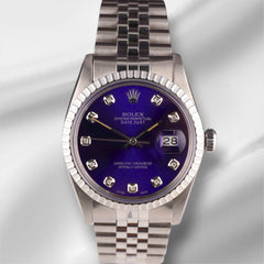 Rolex 36mm Datejust Steel Engine-Turned Dark Blue Dial Watch 16030