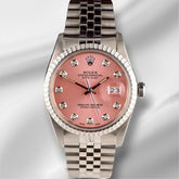 Rolex 36mm Datejust Steel Engine-Turned Pink Dial Watch 16030