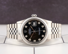 Rolex 36mm Datejust Steel Engine-Turned Black Dial Watch 16030