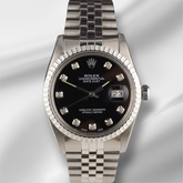 Rolex 36mm Datejust Steel Engine-Turned Jubilee Black Dial Watch 16030