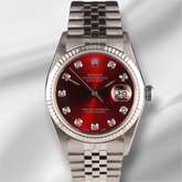 Rolex 36mm Datejust Steel Fluted Jubilee Red Dial Watch 16014