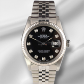 Rolex 36mm Datejust Steel Fluted Jubilee Black Dial Watch 16014