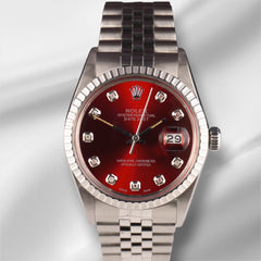 Rolex 36mm Datejust Steel Engine-Turned Red Dial Watch 16030