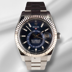 Rolex Sky-Dweller 42mm Men 18k White Gold Bezel Steel Watch Oyster Blue 326934