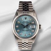 Rolex 36mm Datejust Steel Engine-Turned Jubilee Ice Blue Dial Watch 16030