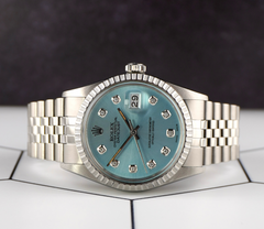 Rolex 36mm Datejust Steel Engine-Turned Jubilee Ice Blue Dial Watch 16030