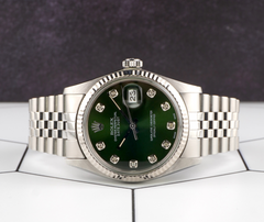 Rolex 36mm Datejust Steel Fluted Green Dial Watch 16014