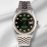 Rolex 36mm Datejust Steel Fluted Green Dial Watch 16014