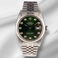 Rolex 36mm Datejust Steel Fluted Jubilee Green Dial Watch 16014