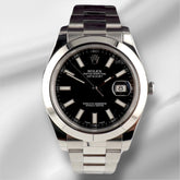 Rolex 41mm Datejust II Black Stick Dial Auto Oyster Steel Men's Watch 116300