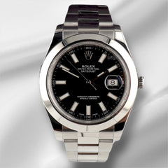 Rolex 41mm Datejust II Black Stick Dial Auto Oyster Steel Men's Watch 116300