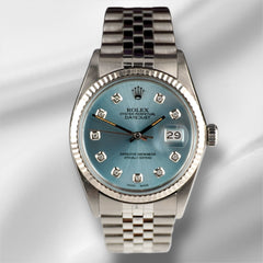 Rolex 36mm Datejust Steel Fluted Jubilee Ice Blue Dial Watch 16014