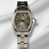 Cartier Roadster 30mm Ladies 0.25 Iced Stainless Steel Quartz Watch 2675