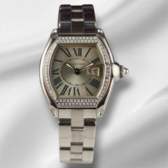 Cartier Roadster 30mm Ladies 0.25 Iced Stainless Steel Quartz Watch 2675