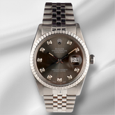Rolex 36mm Datejust Steel Engine-Turned Grey Dial Watch 16030