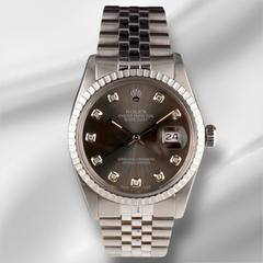 Rolex 36mm Datejust Steel Engine-Turned Jubilee Grey Dial Watch 16030