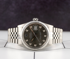Rolex 36mm Datejust Steel Engine-Turned Jubilee Grey Dial Watch 16030