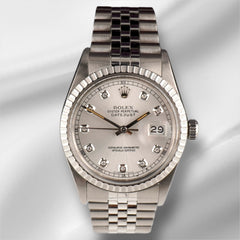 Rolex 36mm Datejust Steel Engine-Turned Jubilee Silver Dial Watch 16030