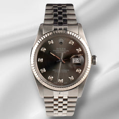 Rolex 36mm Datejust Steel Fluted Jubilee Grey Dial Watch 16014