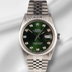 Rolex 36mm Datejust Steel Engine-Turned Green Dial Watch 16030