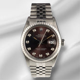 Rolex 36mm Datejust Steel Engine-Turned Chocolate Brown Dial Watch 16030