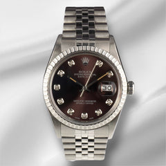 Rolex 36mm Datejust Steel Engine-Turned Jubilee Chocolate Brown Dial Watch 16030