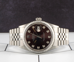 Rolex 36mm Datejust Steel Engine-Turned Jubilee Chocolate Brown Dial Watch 16030