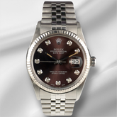 Rolex 36mm Datejust Steel Fluted Jubilee Chocolate Brown Dial Watch 16014