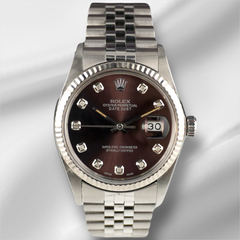 Rolex 36mm Datejust Steel Fluted Jubilee Chocolate Brown Dial Watch 16014
