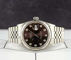 Rolex 36mm Datejust Steel Fluted Jubilee Chocolate Brown Dial Watch 16014
