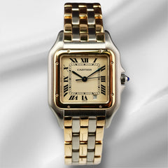 Cartier Panthere 27mm Ivory Date Dial Two-Tone Quartz Watch Ref 187949