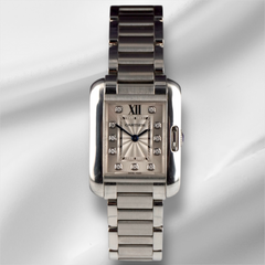 Cartier 30.2mm Tank Anglaise Small Steel Diamond Dial Ladies Watch 3485
