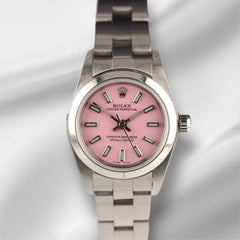 Rolex 25mm Oyster Perpetual Stainless Steel Pink Dial Watch 67180