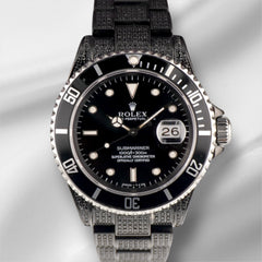 Rolex Submariner Date 40mm Black Iced Out 5ct Diamonds Oyster Steel Watch 16610
