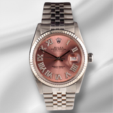 Rolex 36mm Datejust Steel Fluted Jubilee Peach Roman Diamond Dial Watch 16014