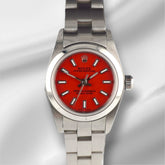 Rolex Oyster Perpetual 25mm Stainless Steel Red Dial Watch 67180