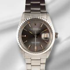 Rolex 36mm Datejust Mens Steel Engine-Turned Oyster Grey Dial Watch 1603