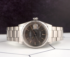 Rolex 36mm Datejust Mens Steel Engine-Turned Oyster Grey Dial Watch 1603