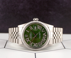 Rolex 36mm Datejust Engine-Turned Jubilee Green Roman Diamond Dial Watch 16030