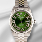 Rolex 36mm Datejust Engine-Turned Jubilee Green Roman Diamond Dial Watch 16030